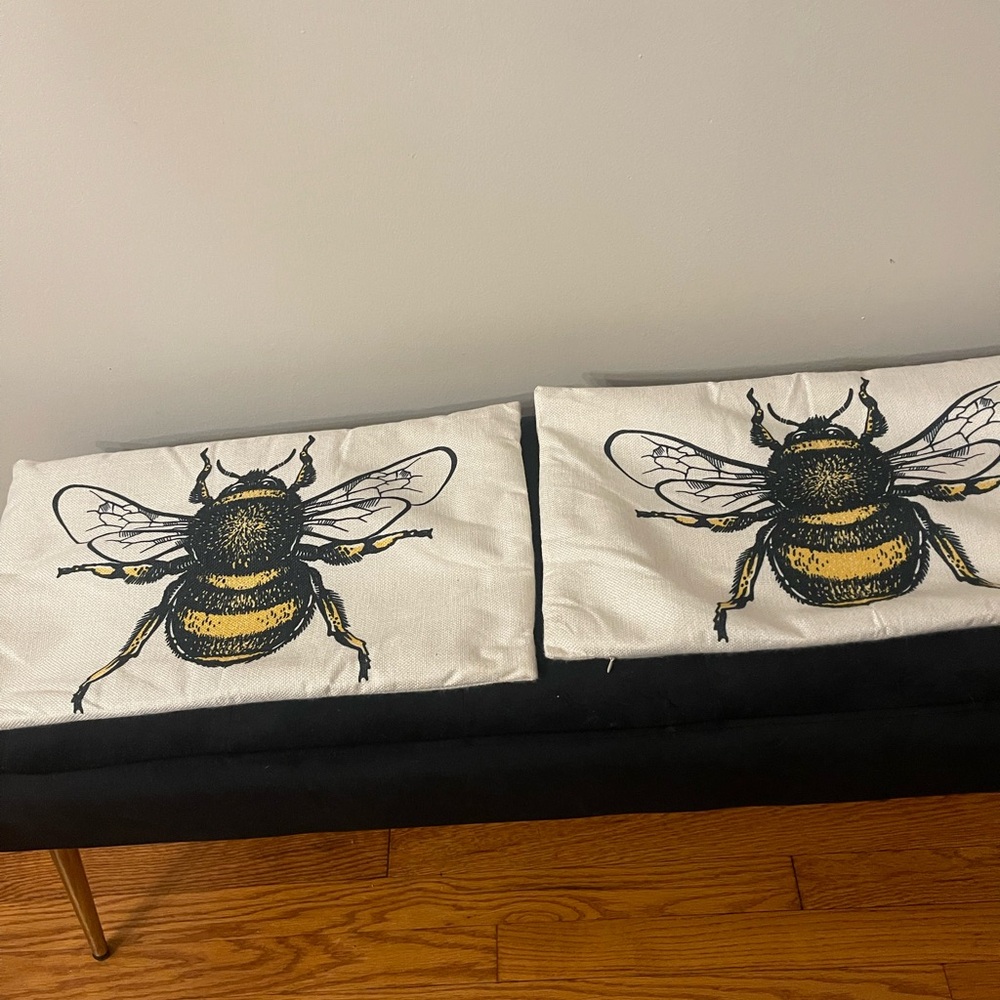 Bee Print Decorative Pillow Covers in Black and Yellow for outdoor (set of 2)
